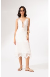 Vestido Midi Linen Guipuire Branco