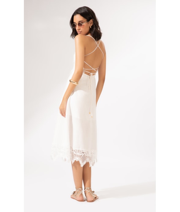 Vestido Midi Linen Guipuire Branco