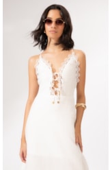 Vestido Midi Linen Guipuire Branco