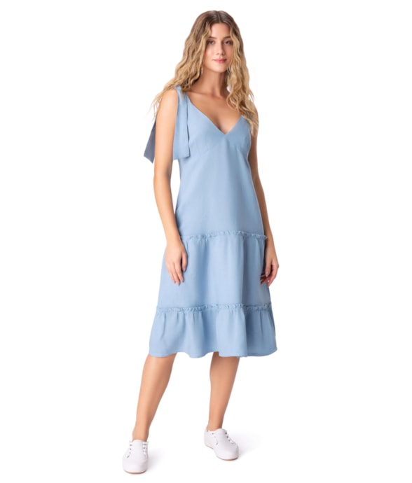 Vestido Midi Linen Soft Azul Bic