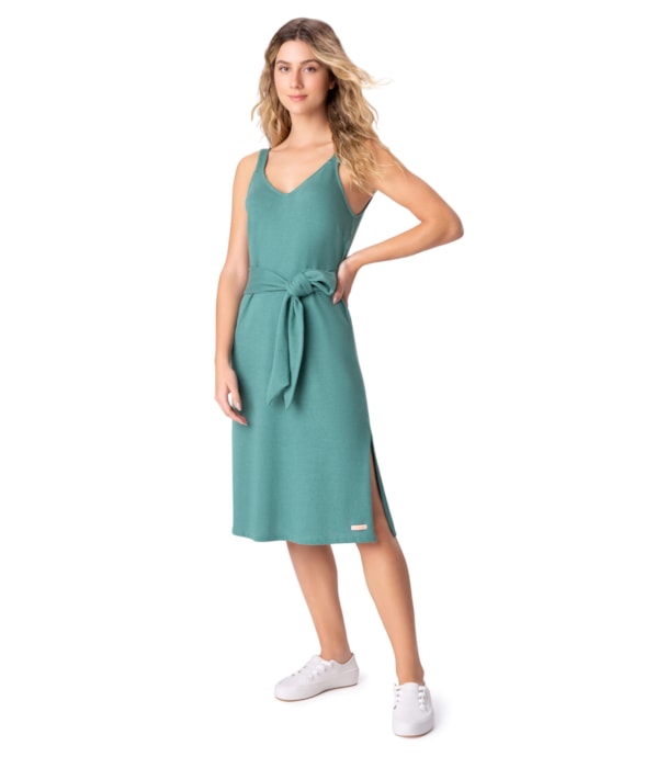 Vestido Midi Linen Verde Escuro