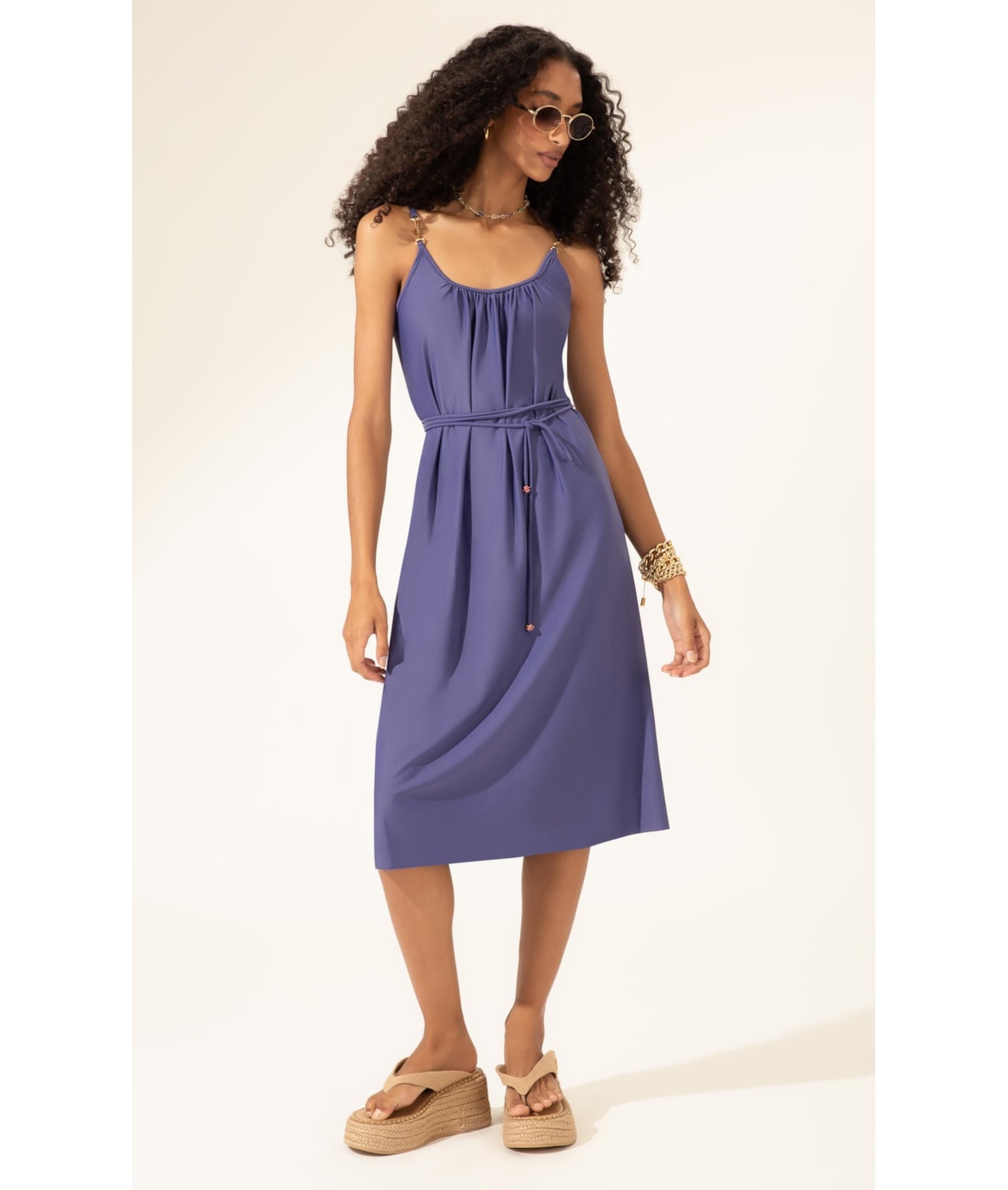 Vestido Midi Liso Califórnia Decote u Old Purple