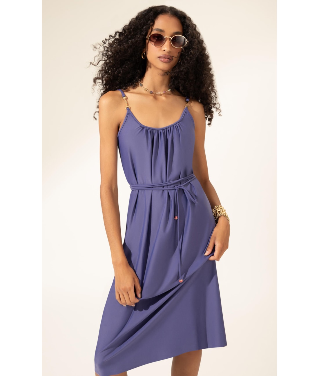 Vestido Midi Liso Califórnia Decote u Old Purple