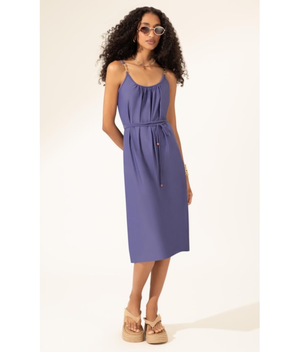 Vestido Midi Liso Califórnia Decote u Old Purple
