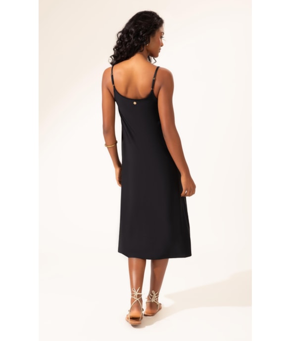 Vestido Midi Liso Califórnia Decote u Preto