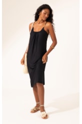Vestido Midi Liso Califórnia Decote u Preto
