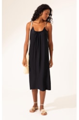 Vestido Midi Liso Califórnia Decote u Preto