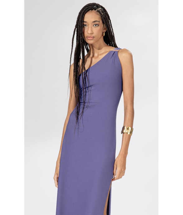Vestido Midi Liso Califórnia Ombro Só Old Purple