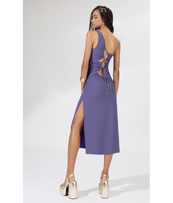 Vestido Midi Liso Califórnia Ombro Só Old Purple