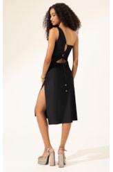 Vestido Midi Liso Califórnia Ombro Só Preto