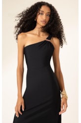 Vestido Midi Liso Califórnia Ombro Só Preto