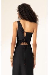 Vestido Midi Liso Califórnia Ombro Só Preto
