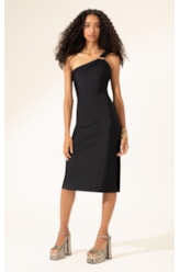 Vestido Midi Liso Califórnia Ombro Só Preto
