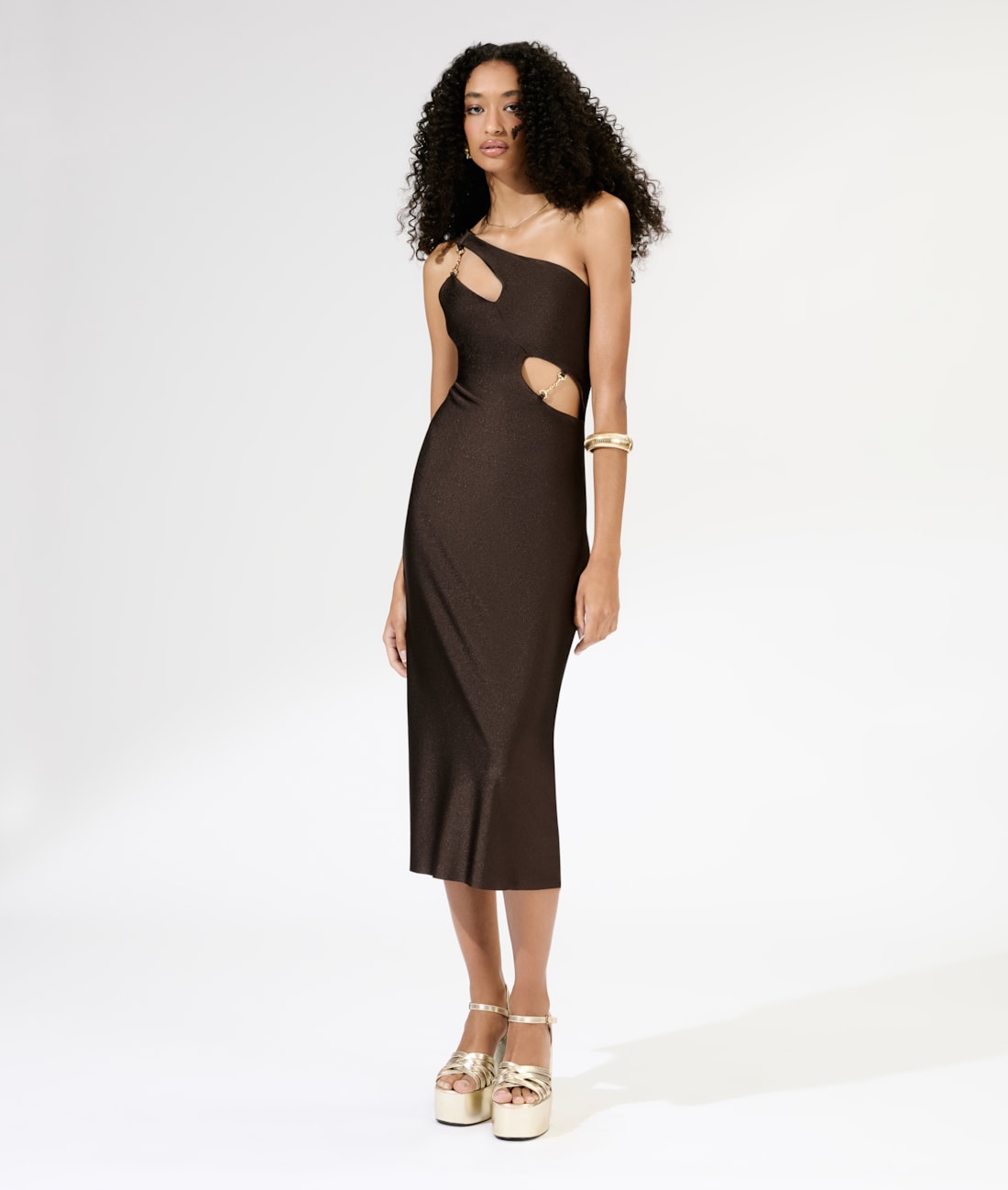 Vestido Midi Liso Sunset Ombro Só Cafe