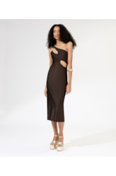 Vestido Midi Liso Sunset Ombro Só Cafe