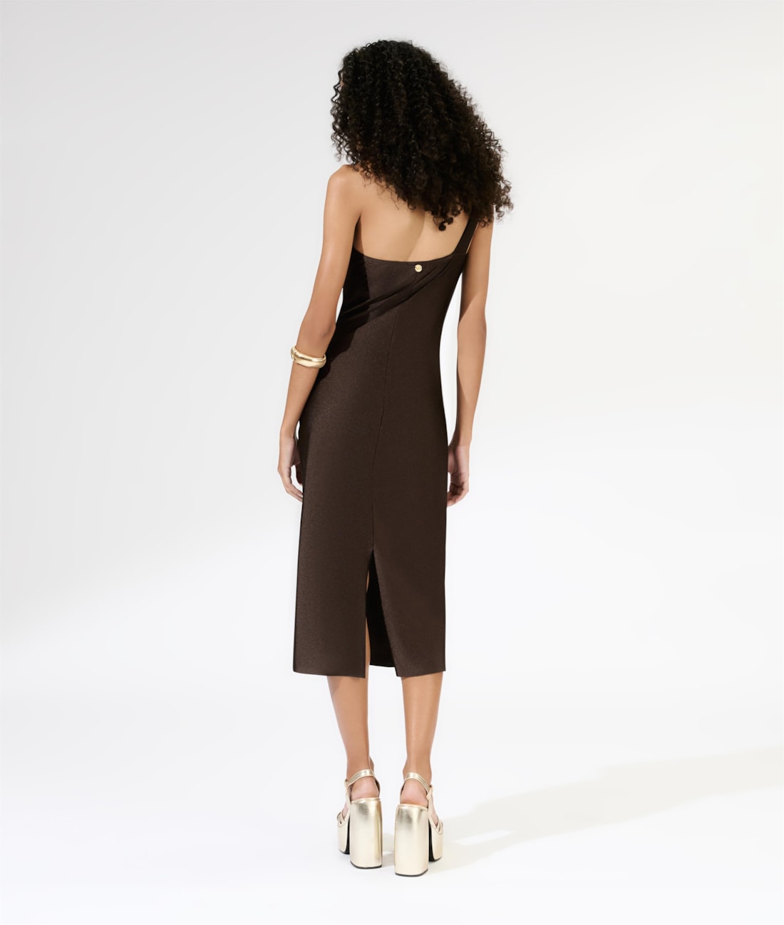 Vestido Midi Liso Sunset Ombro Só Cafe