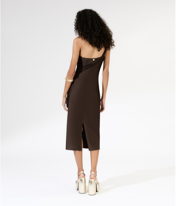 Vestido Midi Liso Sunset Ombro Só Cafe