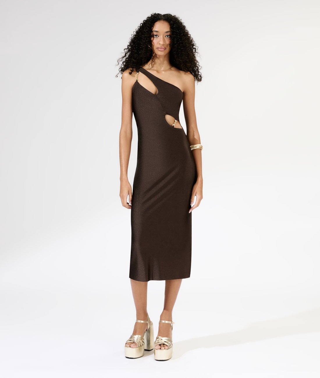 Vestido Midi Liso Sunset Ombro Só Cafe