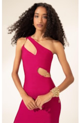 Vestido Midi Liso Sunset Ombro Só Pink
