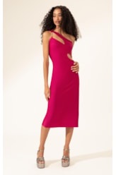 Vestido Midi Liso Sunset Ombro Só Pink