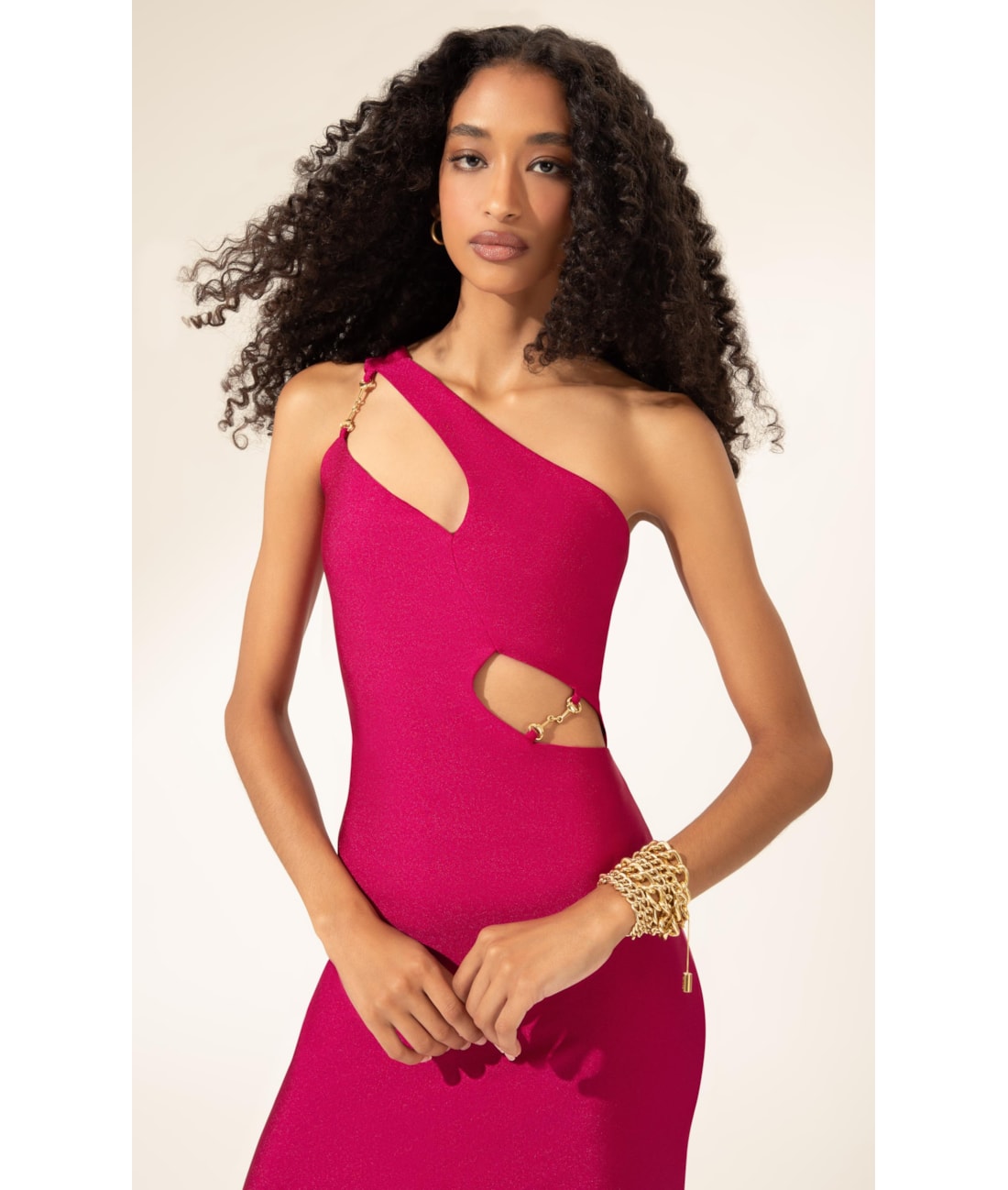 Vestido Midi Liso Sunset Ombro Só Pink