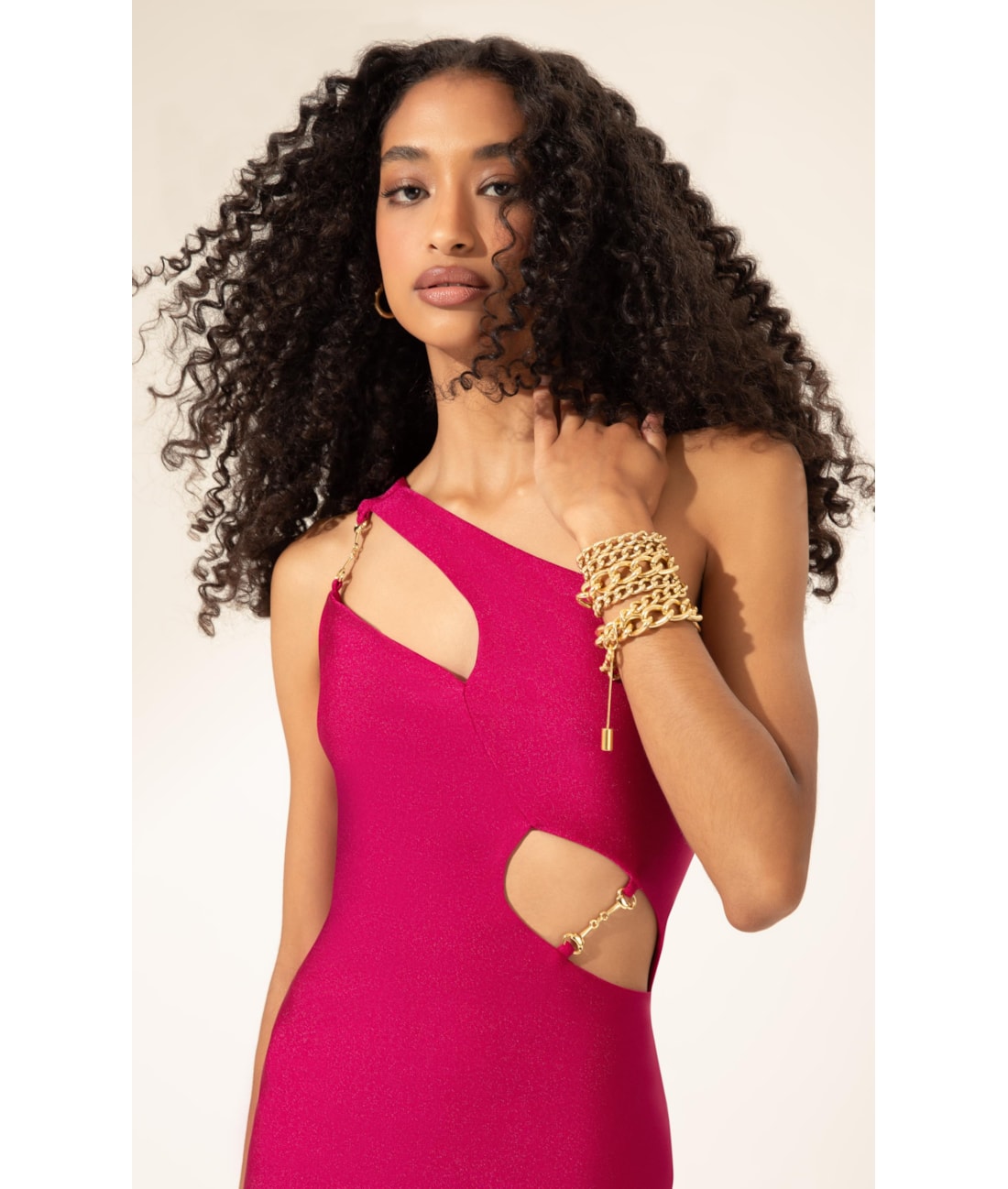 Vestido Midi Liso Sunset Ombro Só Pink