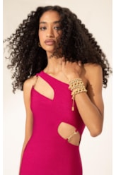 Vestido Midi Liso Sunset Ombro Só Pink