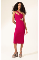 Vestido Midi Liso Sunset Ombro Só Pink