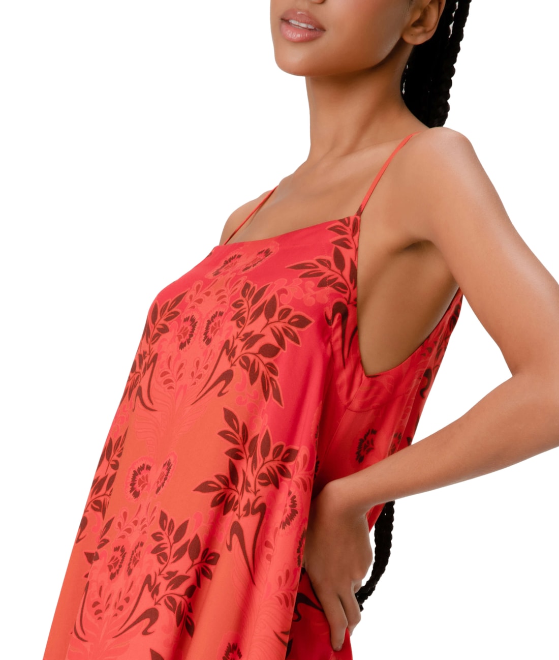 Vestido Midi Modal Print Vermelho