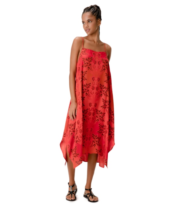 Vestido Midi Modal Print Vermelho