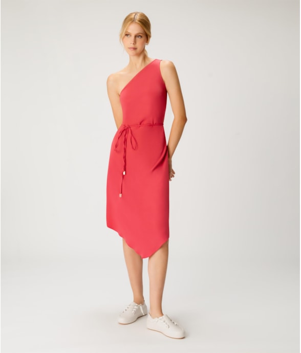 Vestido Midi Ombro Só Crepe Rosa Dirty