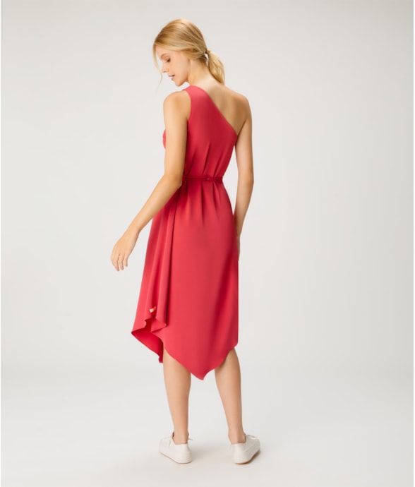 Vestido Midi Ombro Só Crepe Rosa Dirty