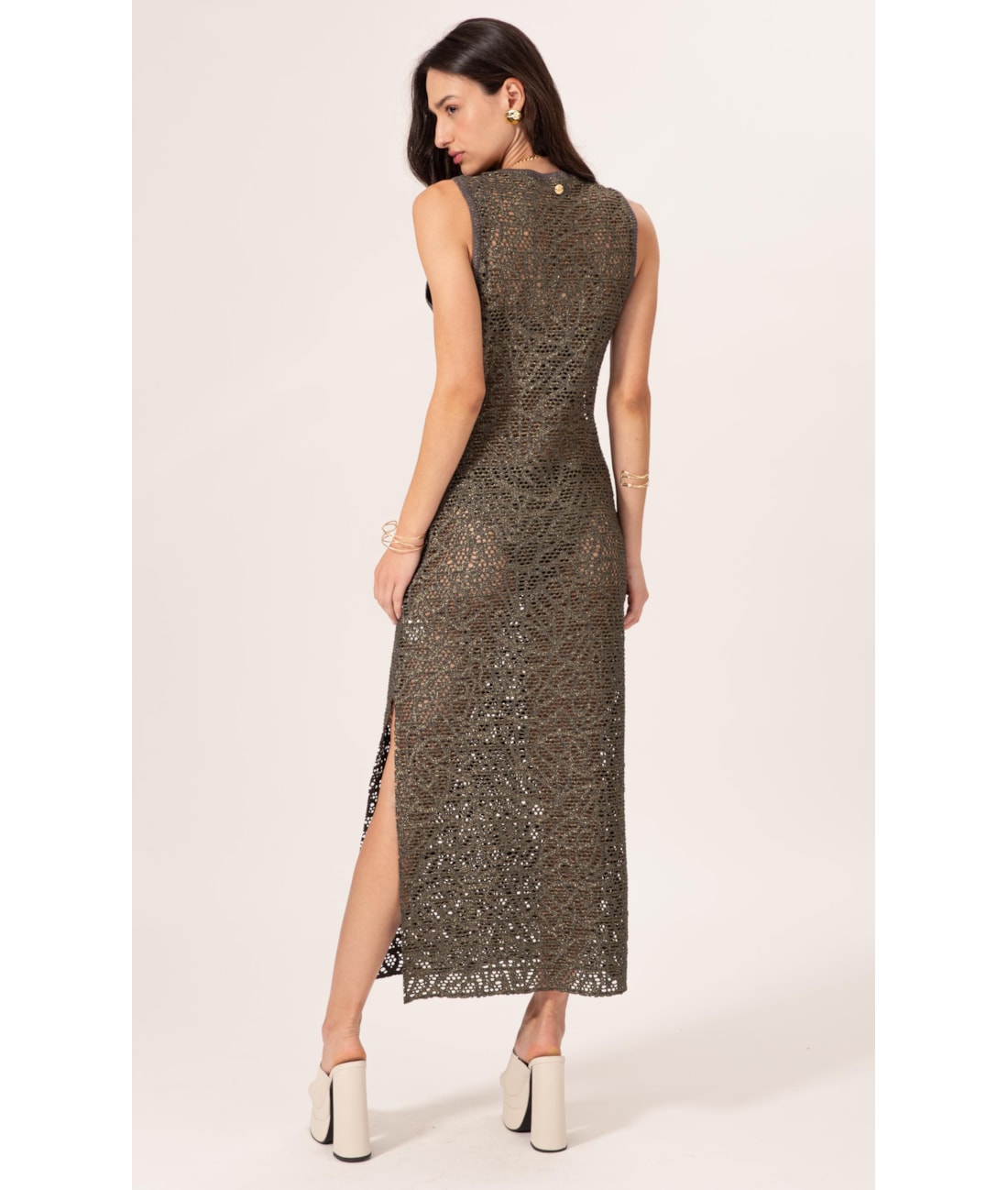 Vestido Midi Rendado Lux Grafite