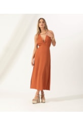 Vestido Midi Slub Texture Bridão Caramelo