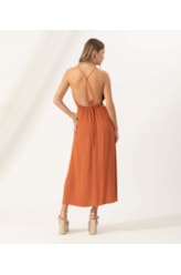 Vestido Midi Slub Texture Bridão Caramelo