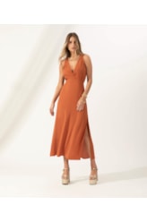 Vestido Midi Slub Texture Bridão Caramelo