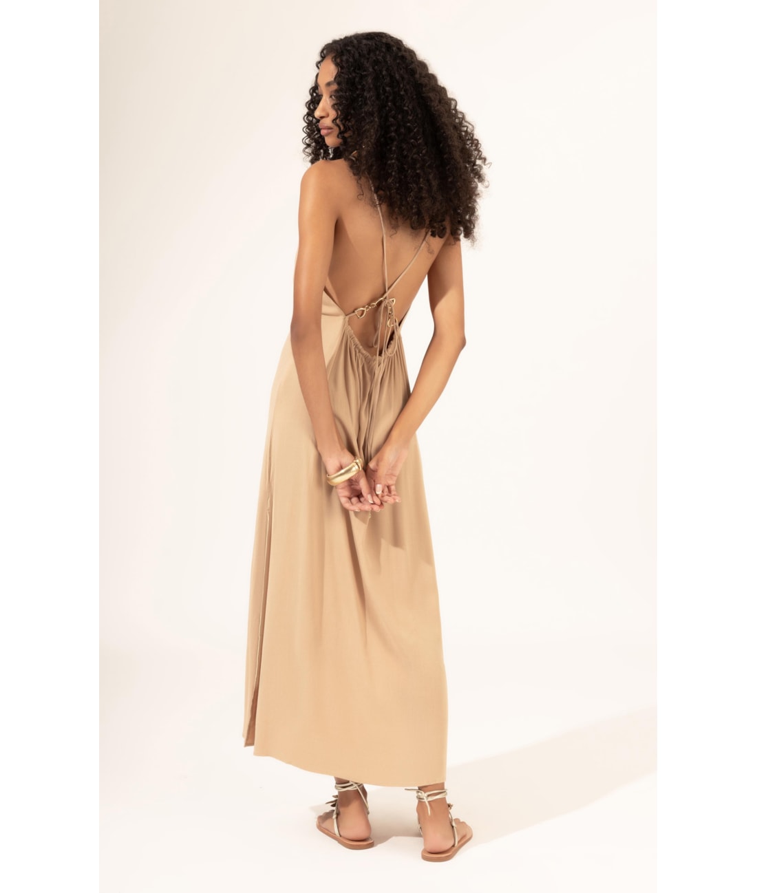 Vestido Midi Slub Texture Bridão Natural