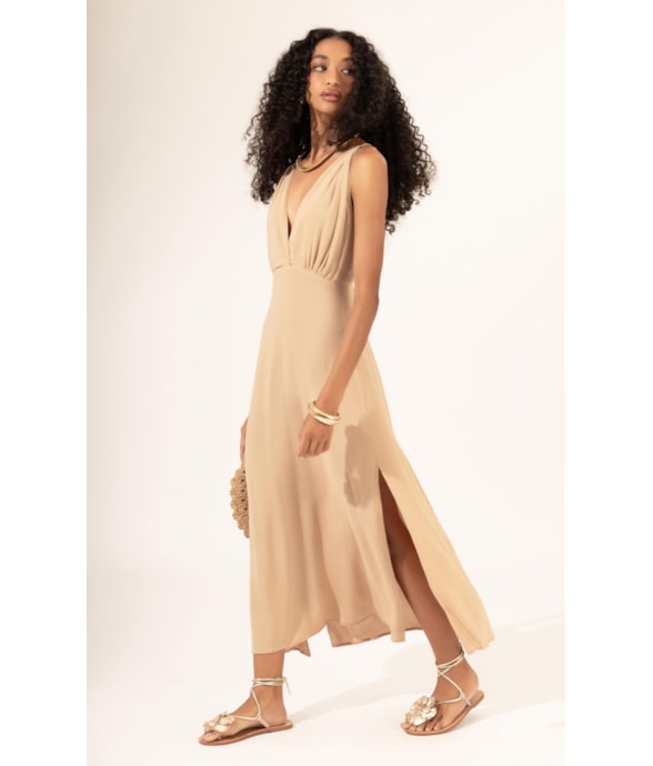 Vestido Midi Slub Texture Bridão Natural
