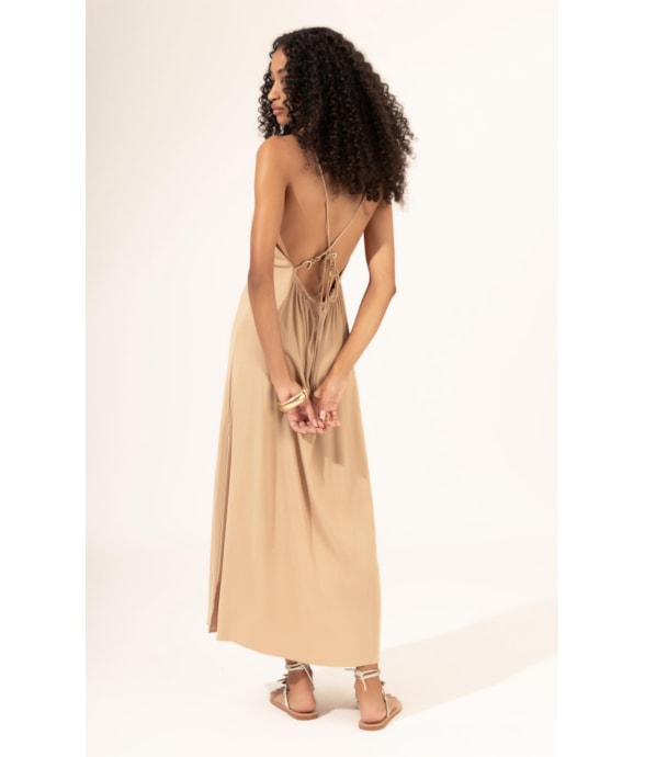 Vestido Midi Slub Texture Bridão Natural