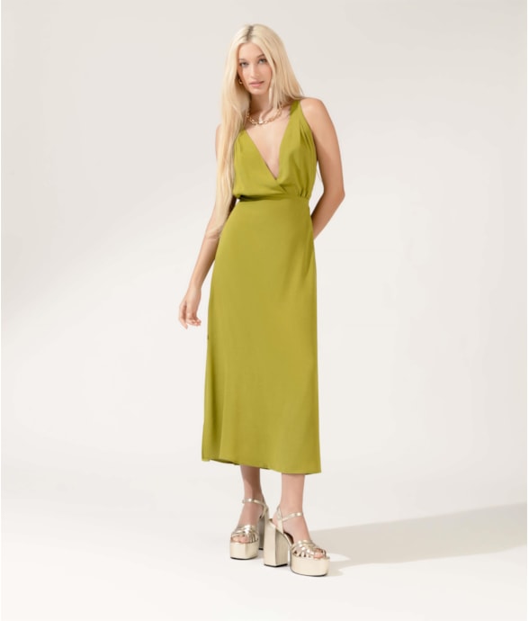 Vestido Midi Slub Texture Bridão Pistache