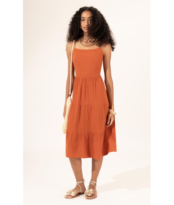 Vestido Midi Slub Texture Caramelo