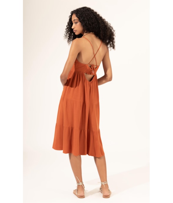 Vestido Midi Slub Texture Caramelo