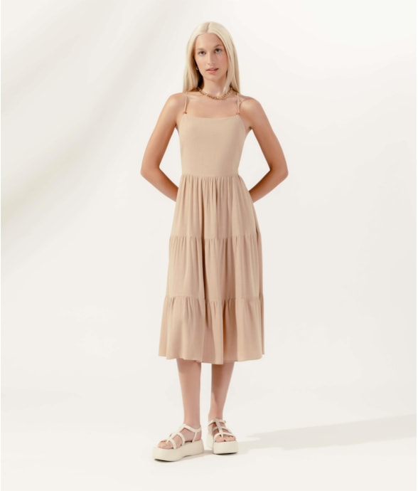 Vestido Midi Slub Texture Natural