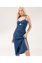 Vestido Midi Tricot Crochet Azul Bic