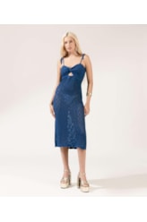 Vestido Midi Tricot Crochet Azul Bic