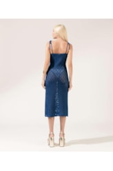 Vestido Midi Tricot Crochet Azul Bic