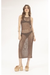 Vestido Midi Tricot Mesh Lurex Cafe
