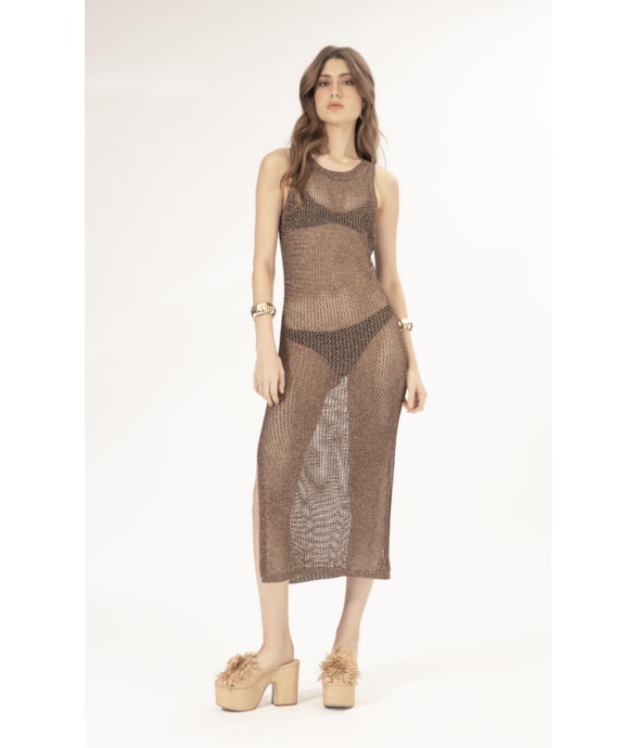 Vestido Midi Tricot Mesh Lurex Cafe