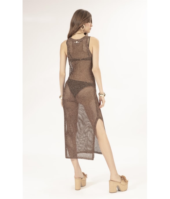 Vestido Midi Tricot Mesh Lurex Cafe