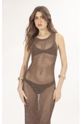 Vestido Midi Tricot Mesh Lurex Cafe